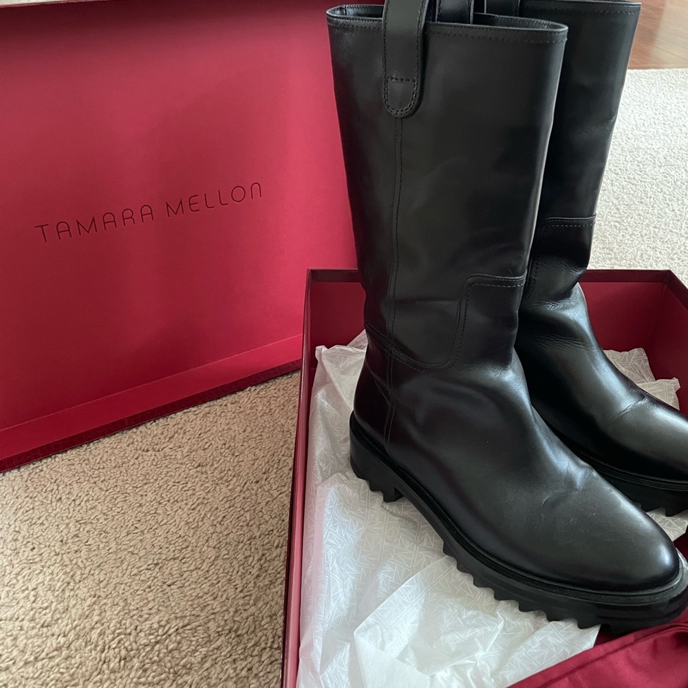 Tamara Mellon Black Ankle Boots with Side Zipper